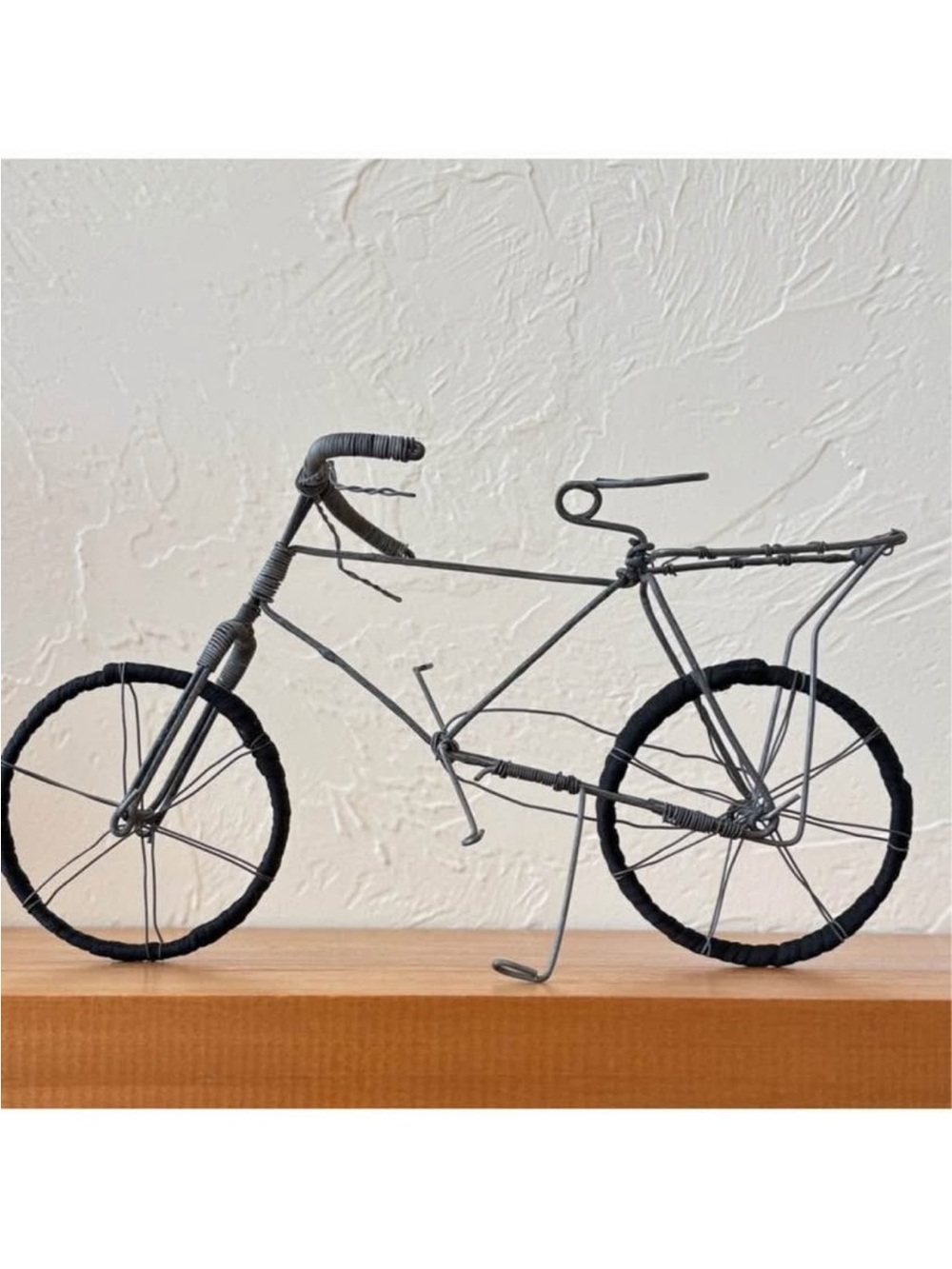 Handcrafted Wire Bicycle Sculpture in Grey and Black Wire